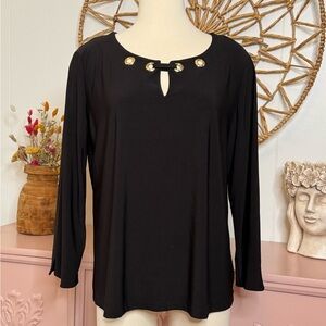 Nine‎ West XL Elegant Black Women's Top with Gold Accents